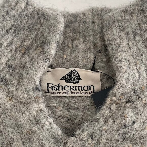 Fisherman Out Of Ireland Pure New Wool Chunky LS Pull Over Sweater Grey Brown M - Picture 11 of 12